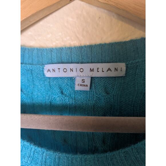 Antonio Melani 100% Cashmere Cable Knit Teal Blue Sweater Women S Preppy Soft - Picture 5 of 12